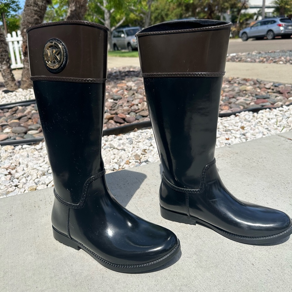 Michael Kors Black and Brown Rain Boots